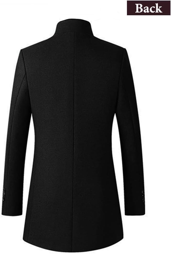 Men's Trench Coat Wool Blend Slim Fit Top Coat Single Breasted Business Overcoat