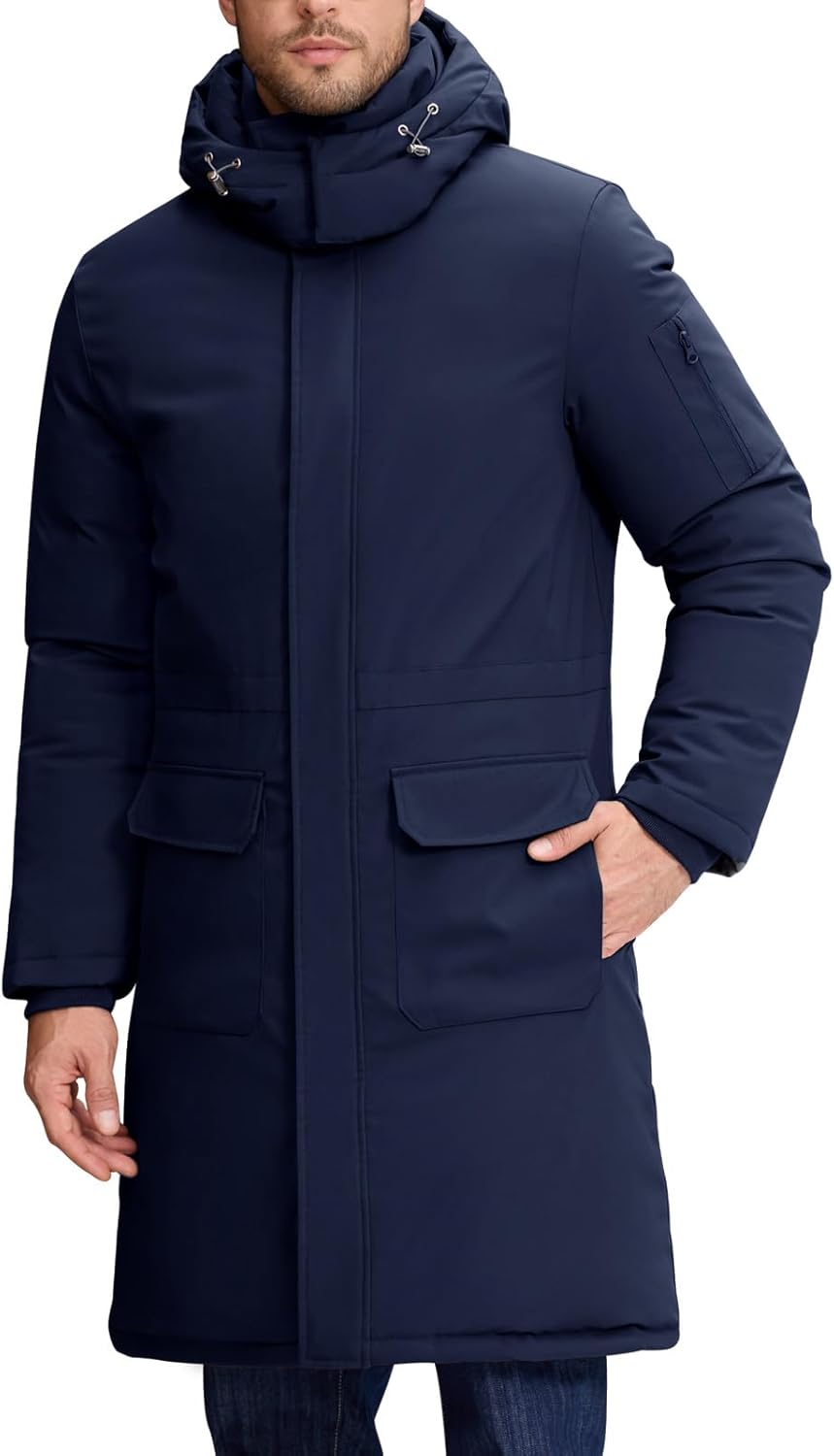 Mens Winter Coats Long Parka Puffer Jackets Water Repellent Windbreaker Insulated Thicken Puffy Jacket with Hood