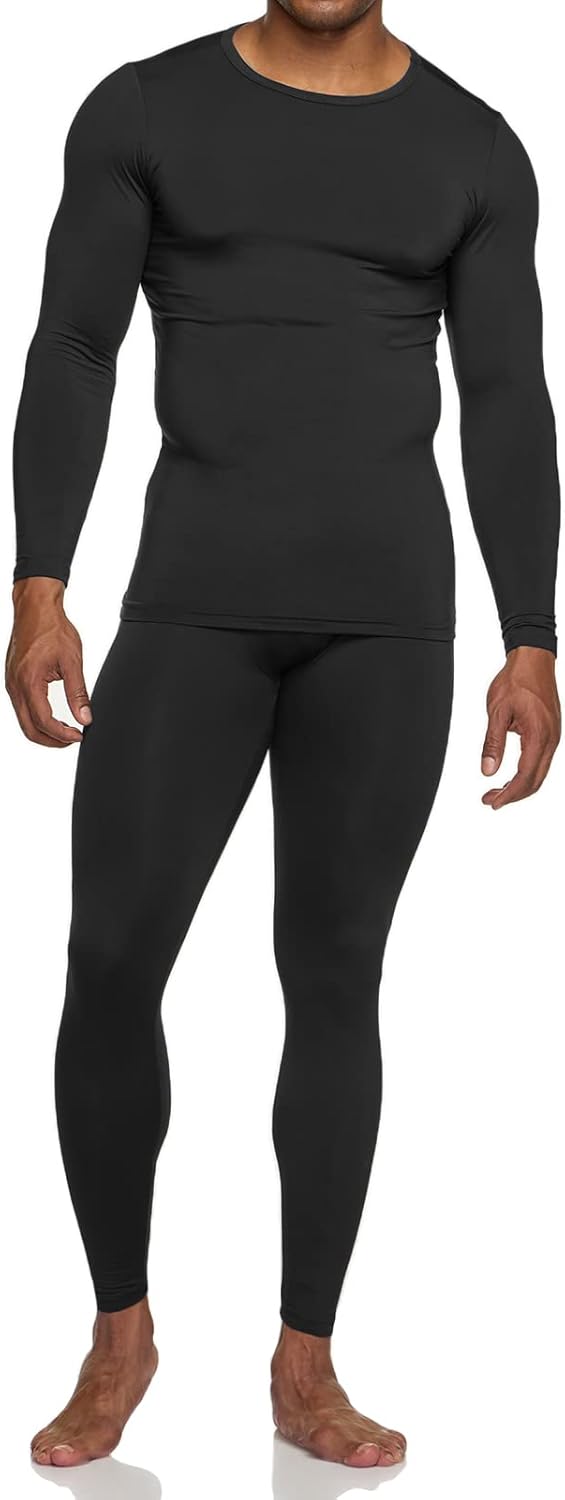 Men's Thermal Underwear Set, Microfiber Soft Fleece Lined Long Johns, Winter Warm Base Layer Top & Bottom