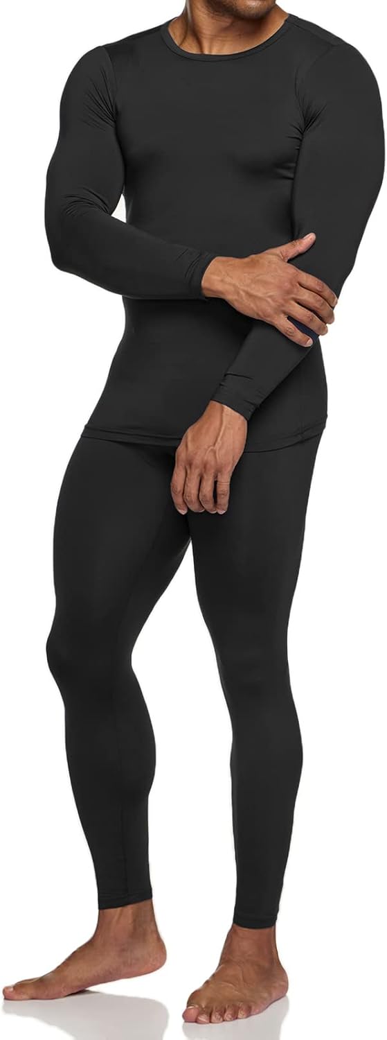 Men's Thermal Underwear Set, Microfiber Soft Fleece Lined Long Johns, Winter Warm Base Layer Top & Bottom