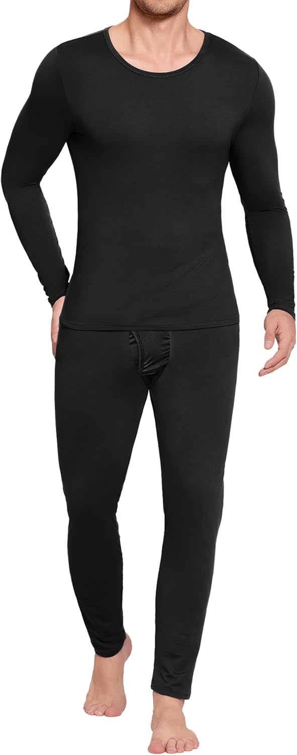 Men's Long Johns Thermal Underwear Comfy Soft Elastic Fabric Base Layer Set Cold Weather Warm Top and Bottom