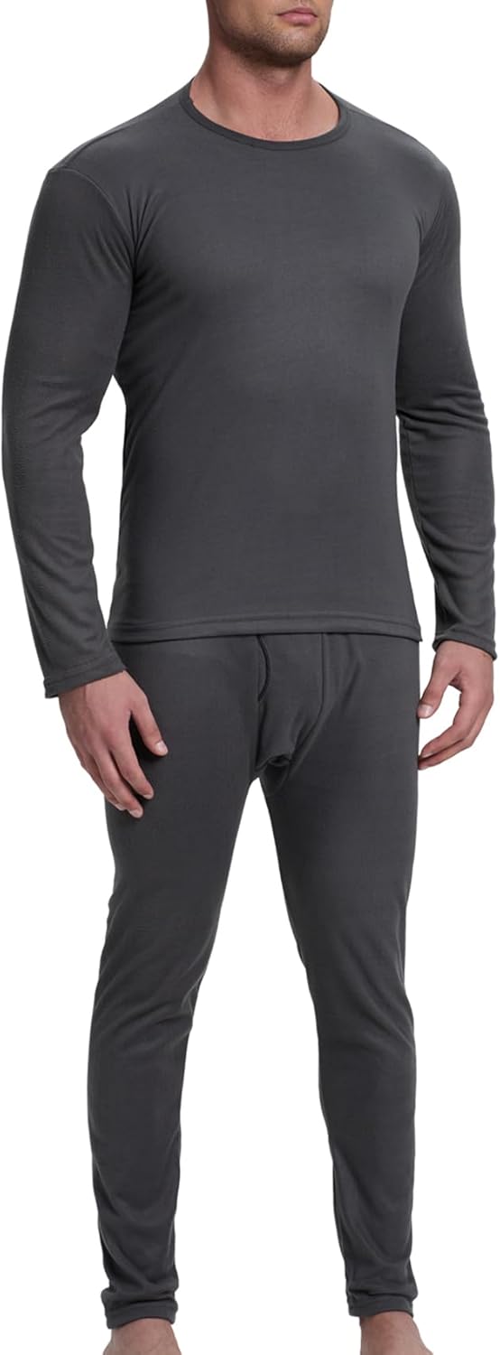 Thermal Underwear for Men Fleece-Lined Long Johns Top and Bottom Set Heated Pants Winter Base Layer Cold Weather