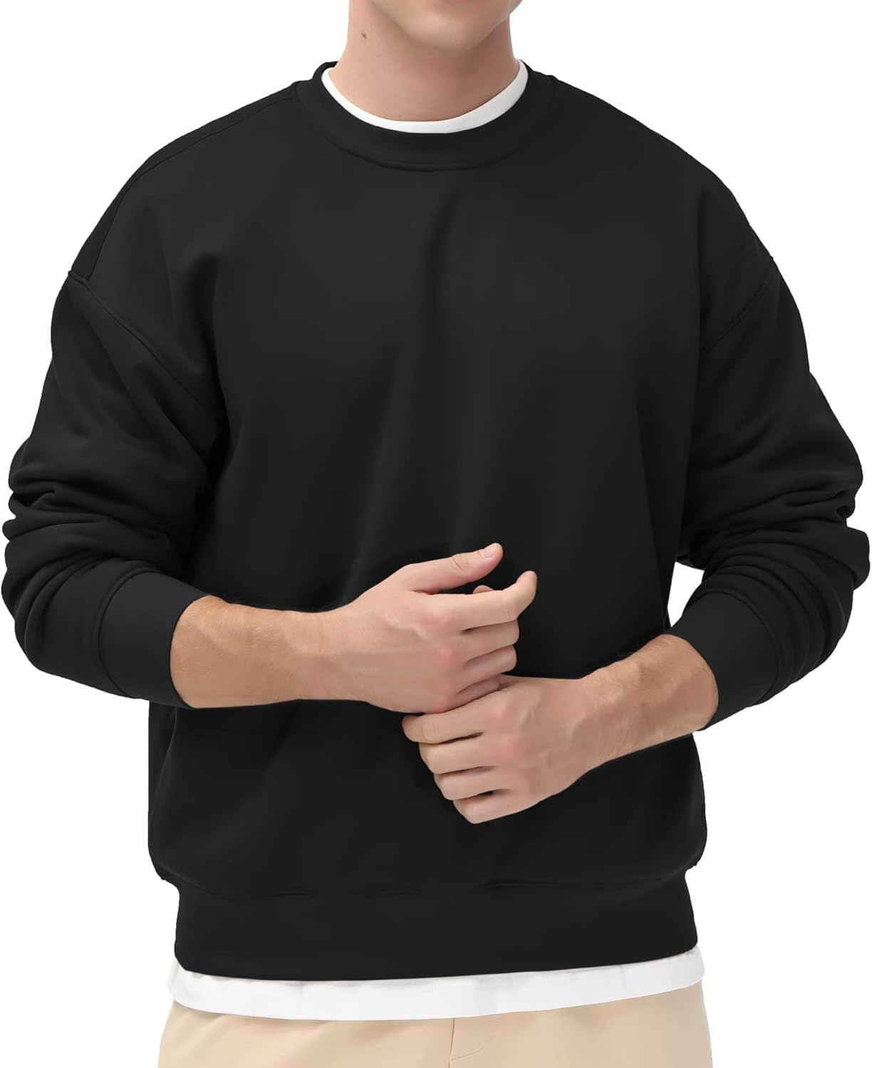 Men's Fleece Crewneck Sweatshirt Thick Loose fit Soft Basic Pullover Sweatshirt