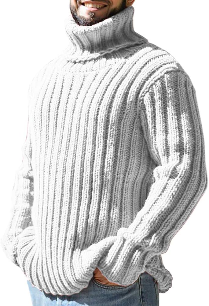 Men's Sweaters Turtleneck Cable Knitted Pullover Long Sleeve Slim Fit Chunky Casual Fall Winter Warm Cardigans