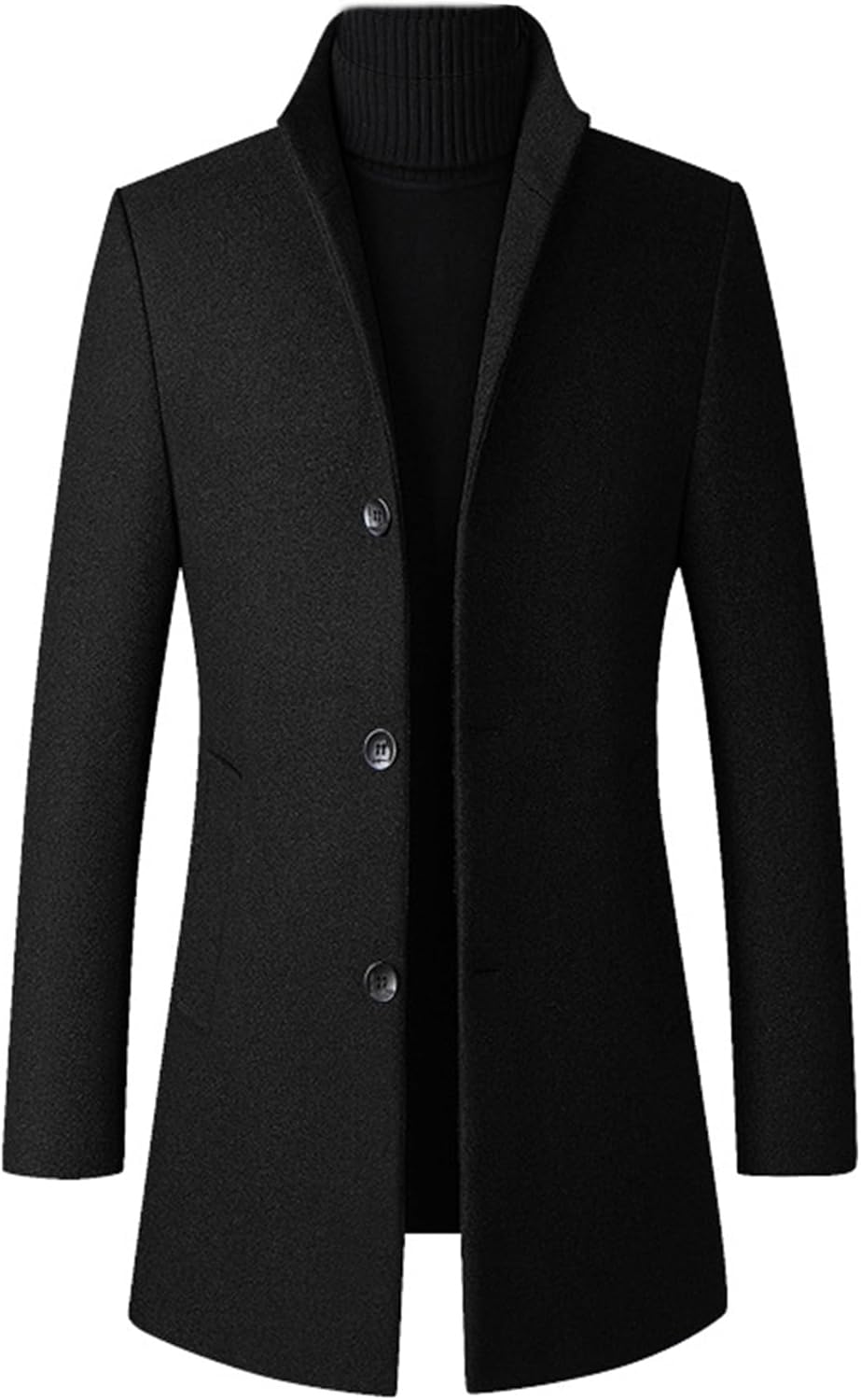 Men's Trench Coat Wool Blend Slim Fit Top Coat Single Breasted Business Overcoat