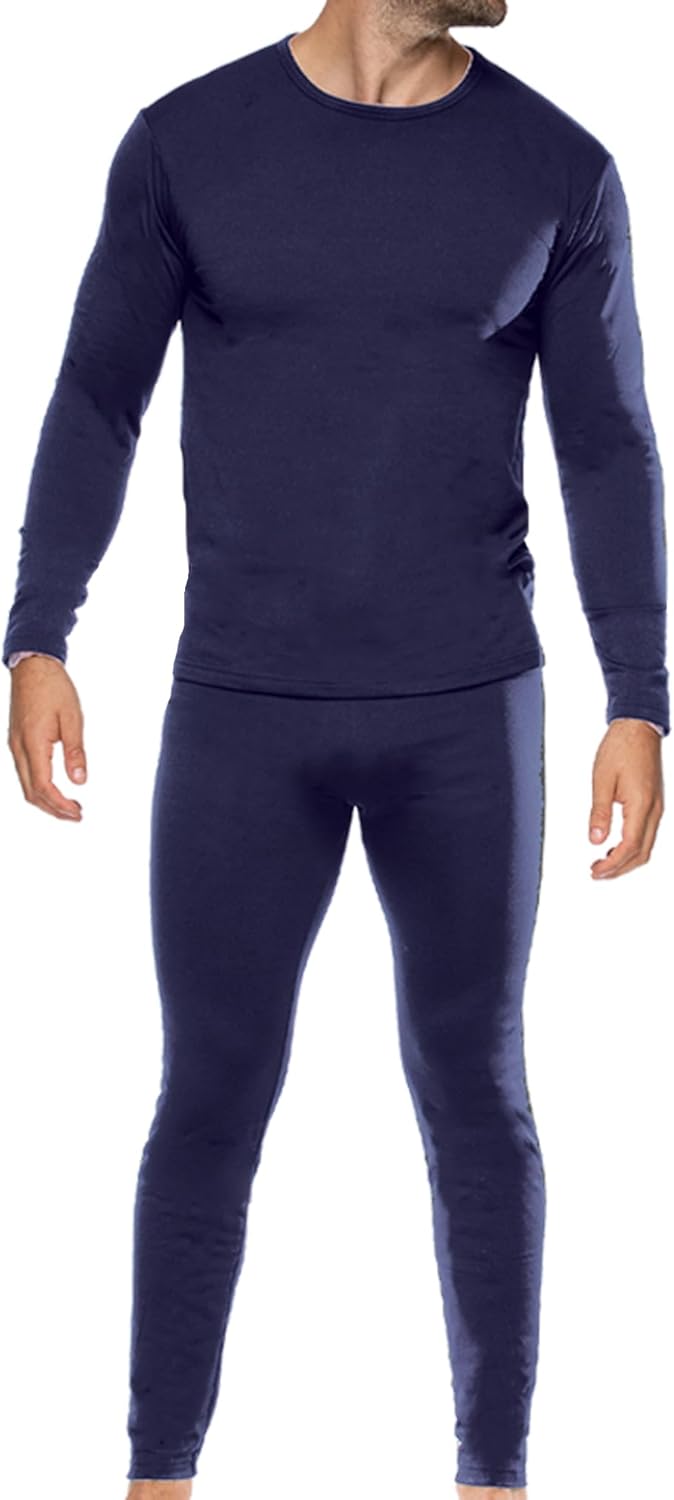 Mens 2 Piece Fleece Lined Thermal Underwear Set, Insulated Long Johns Pant & Base Layer Top
