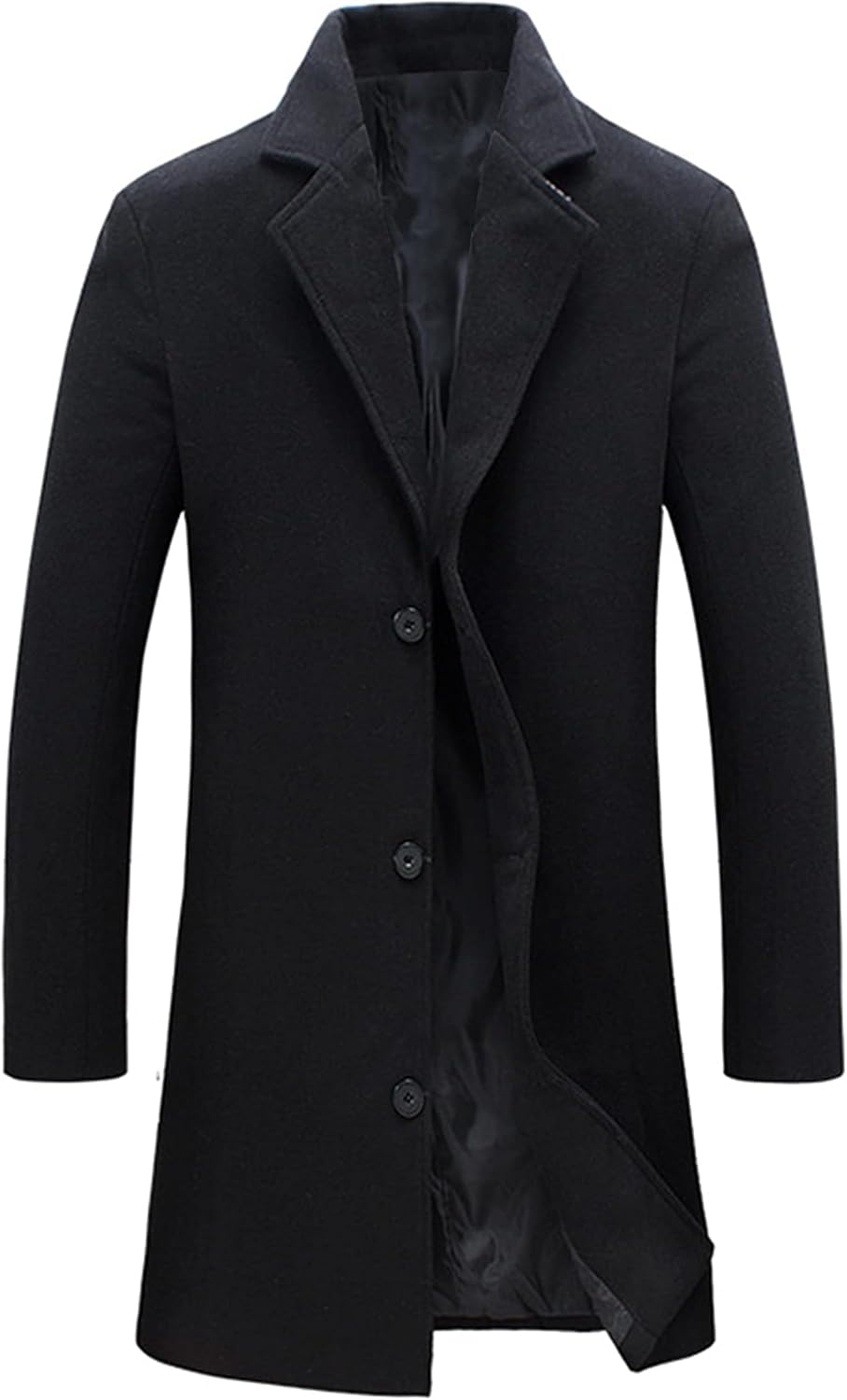 Men's Wool Blend Pea Coat Notched Collar Single Breasted Overcoat Warm Winter Trench Coat