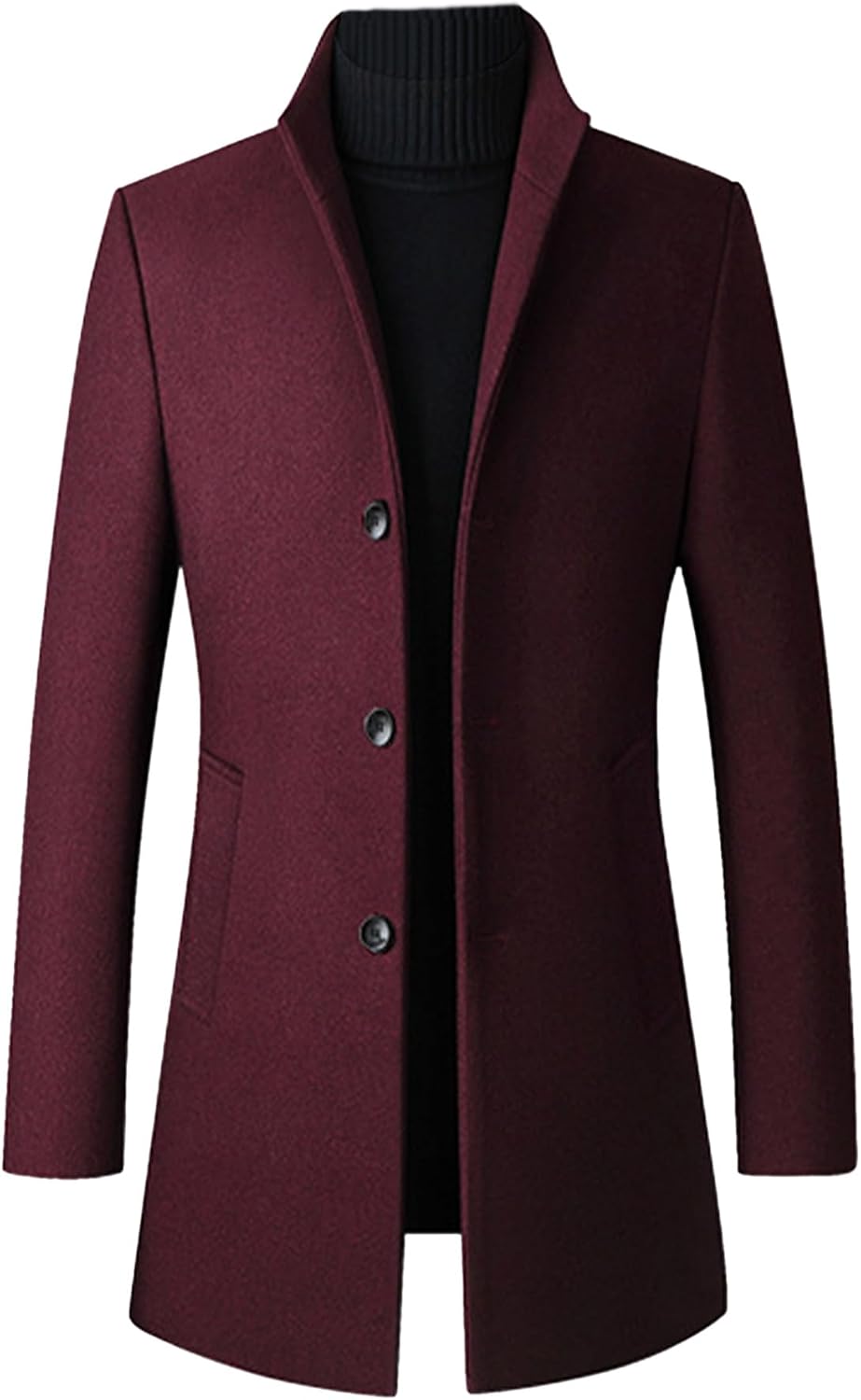 Men's Trench Coat Wool Blend Slim Fit Top Coat Single Breasted Business Overcoat