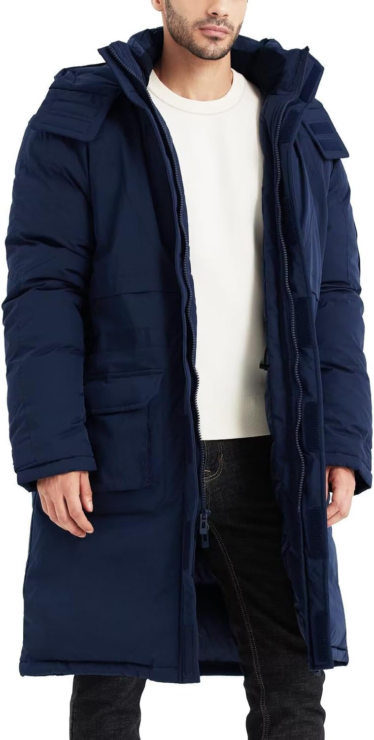 Men's Extra Long Parka Winter Coats Hooded Puffer Jacket Heavy Warm Water-resistant Outerwear Cold Weather