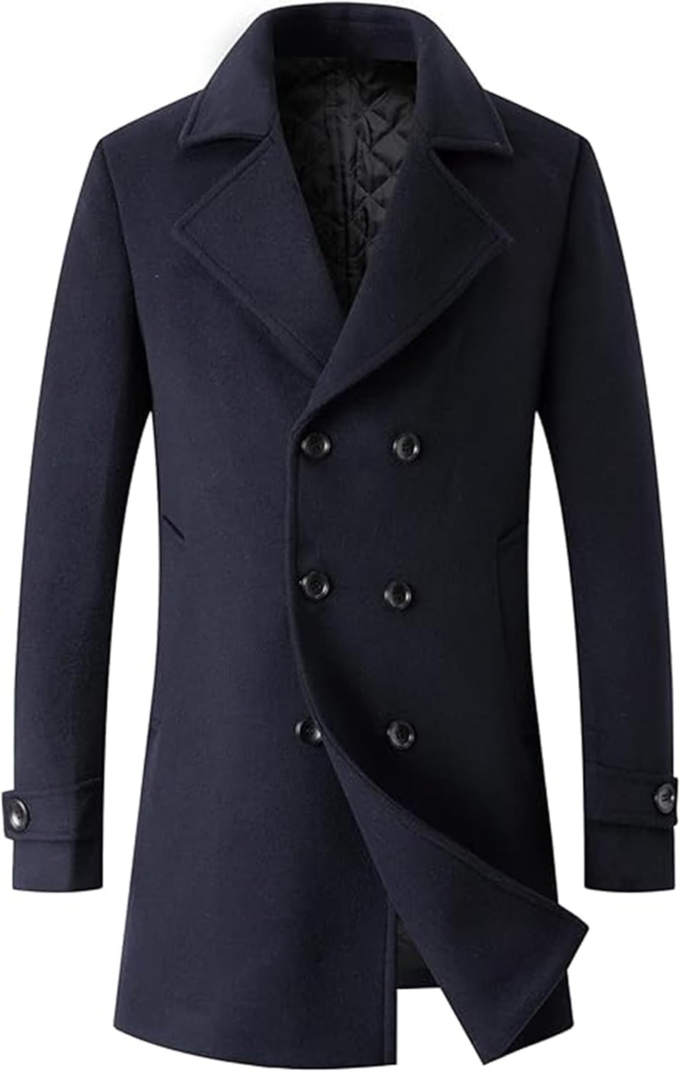 Men's Woolen Trench Coat Regular Fit Double Breasted Wool Blend Jacket Winter Pea Coat Businesss Overcoat