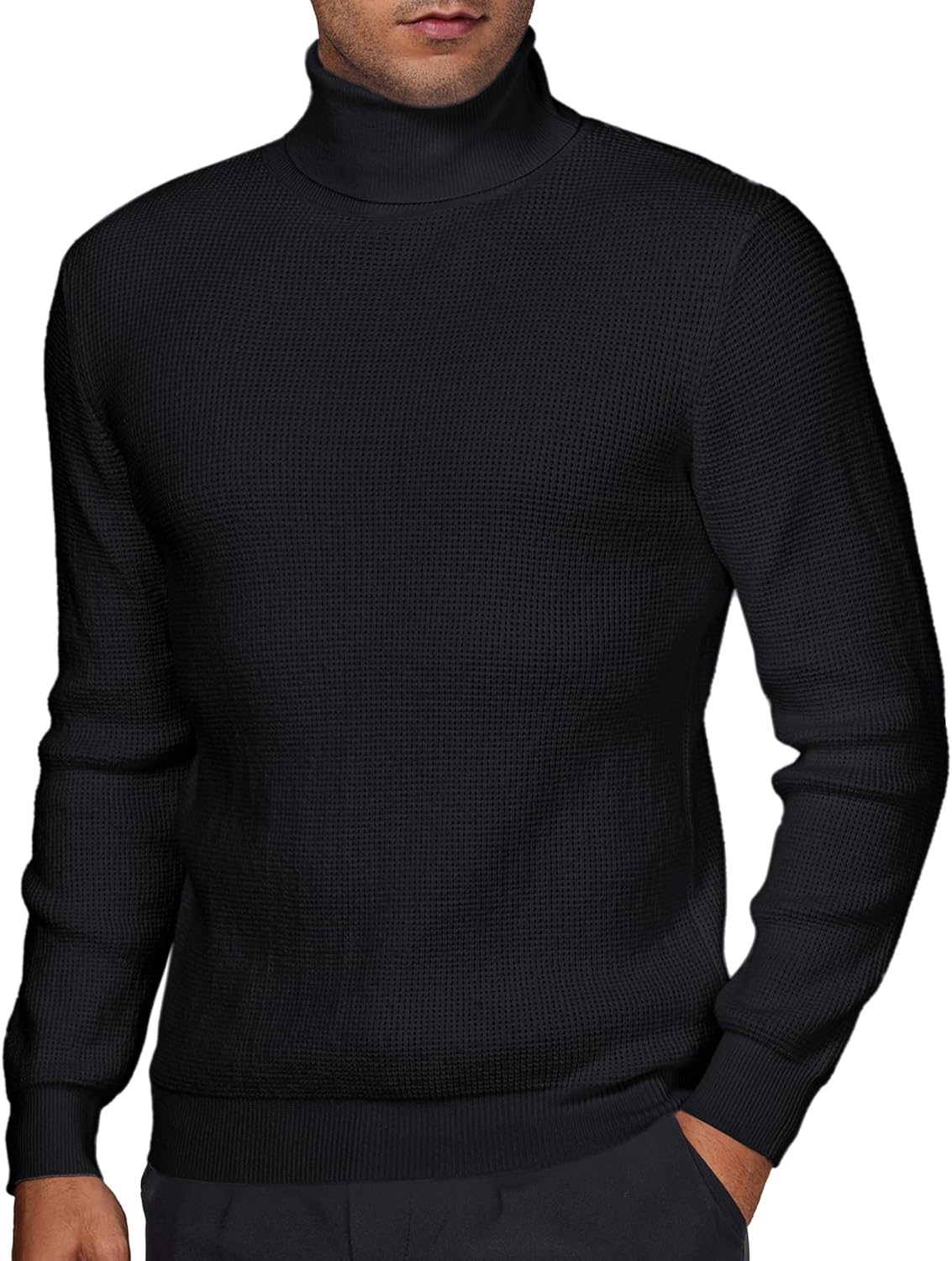 Men's Turtleneck Pullover Sweaters for Men Waffle Knit Long Sleeve Thermal Turtle Neck Warm Sweaters for Men