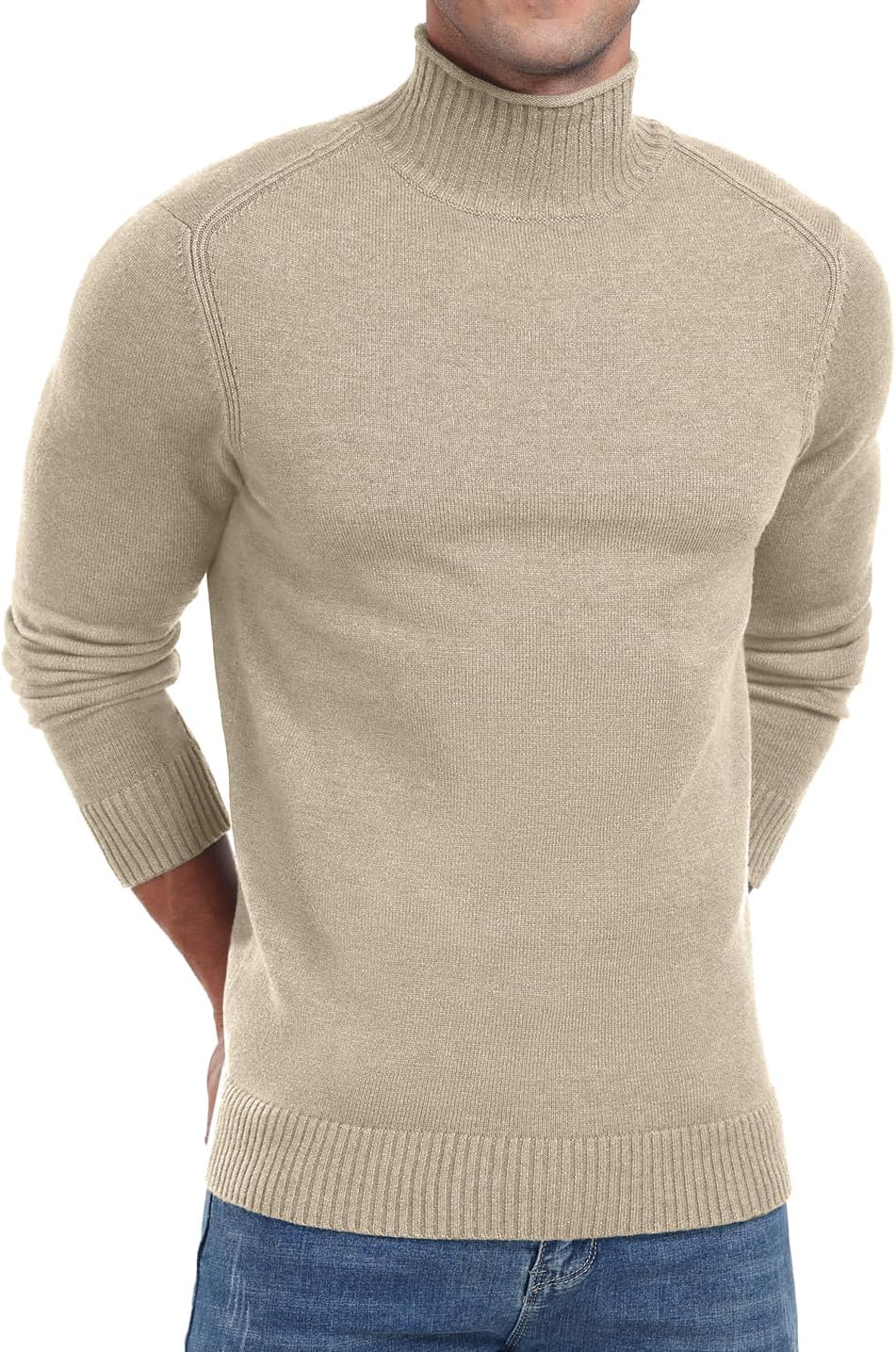 Men's Knitted Pullover Sweater Casual Mock Turtleneck Raglan Sweater
