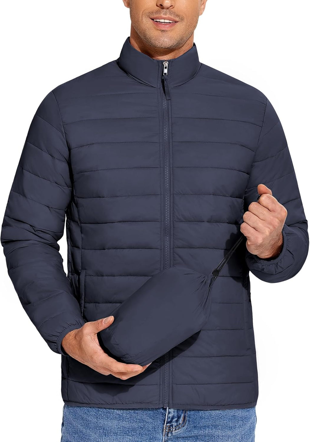 Mens Puffer Jacket Packable Lightweight Jackets Winter Coat Windproof Zipper Down Jacket