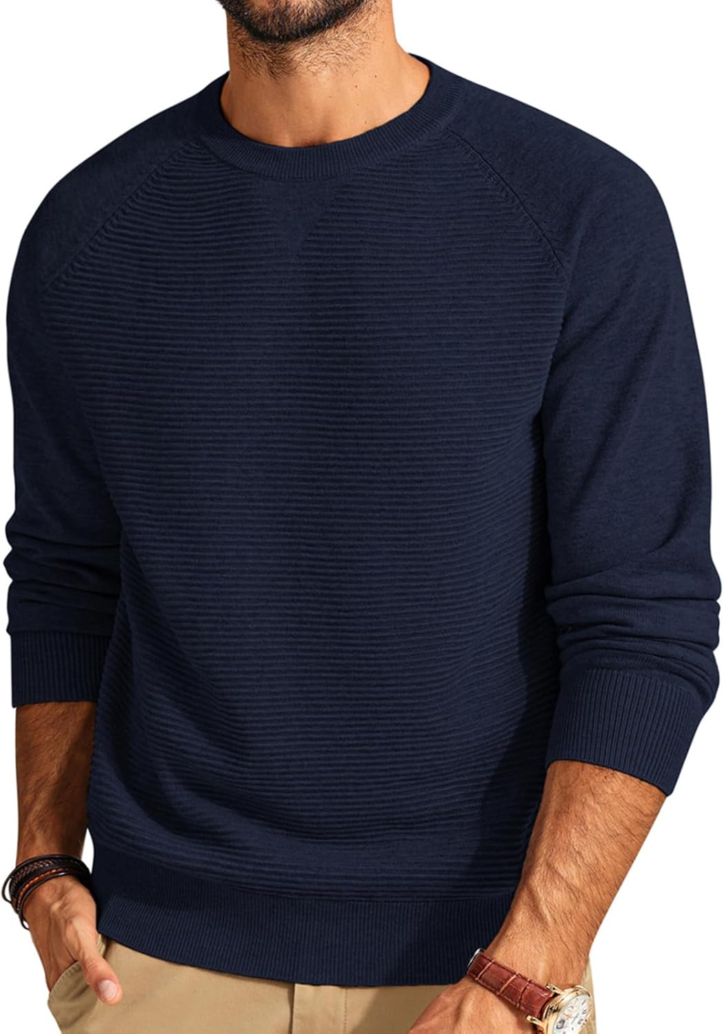 Men's Crewneck Pullover Sweater Textured Knitted Sweaters Long Sleeve Knitted Jumper