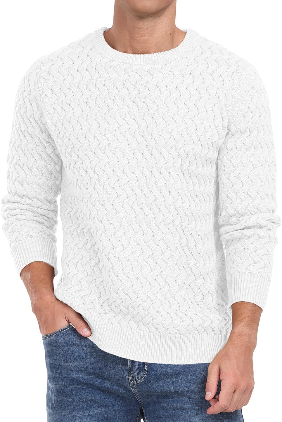 Men's Crewneck Cable Knit Sweaters Long Sleeve Casual Twist Patterned Pullover Sweater