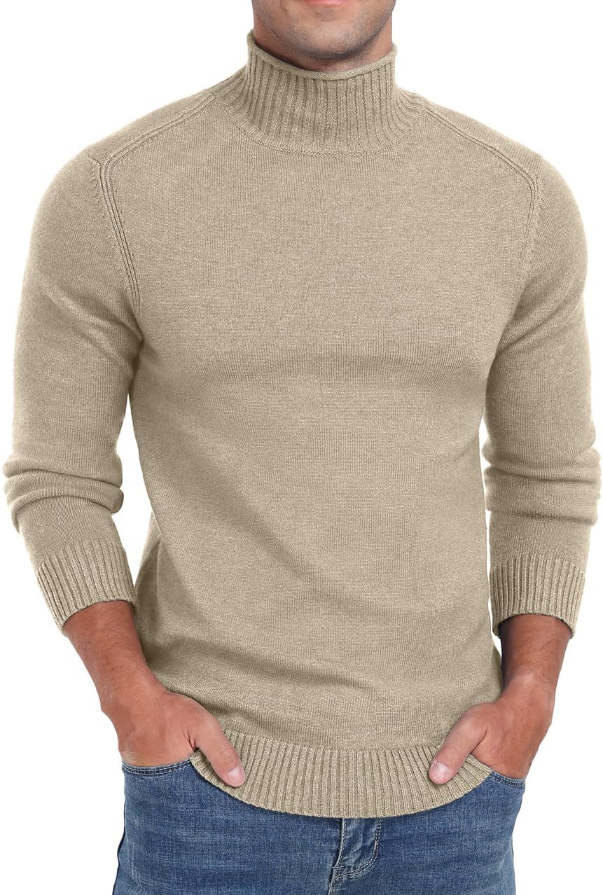 Men's Knitted Pullover Sweater Casual Mock Turtleneck Raglan Sweater