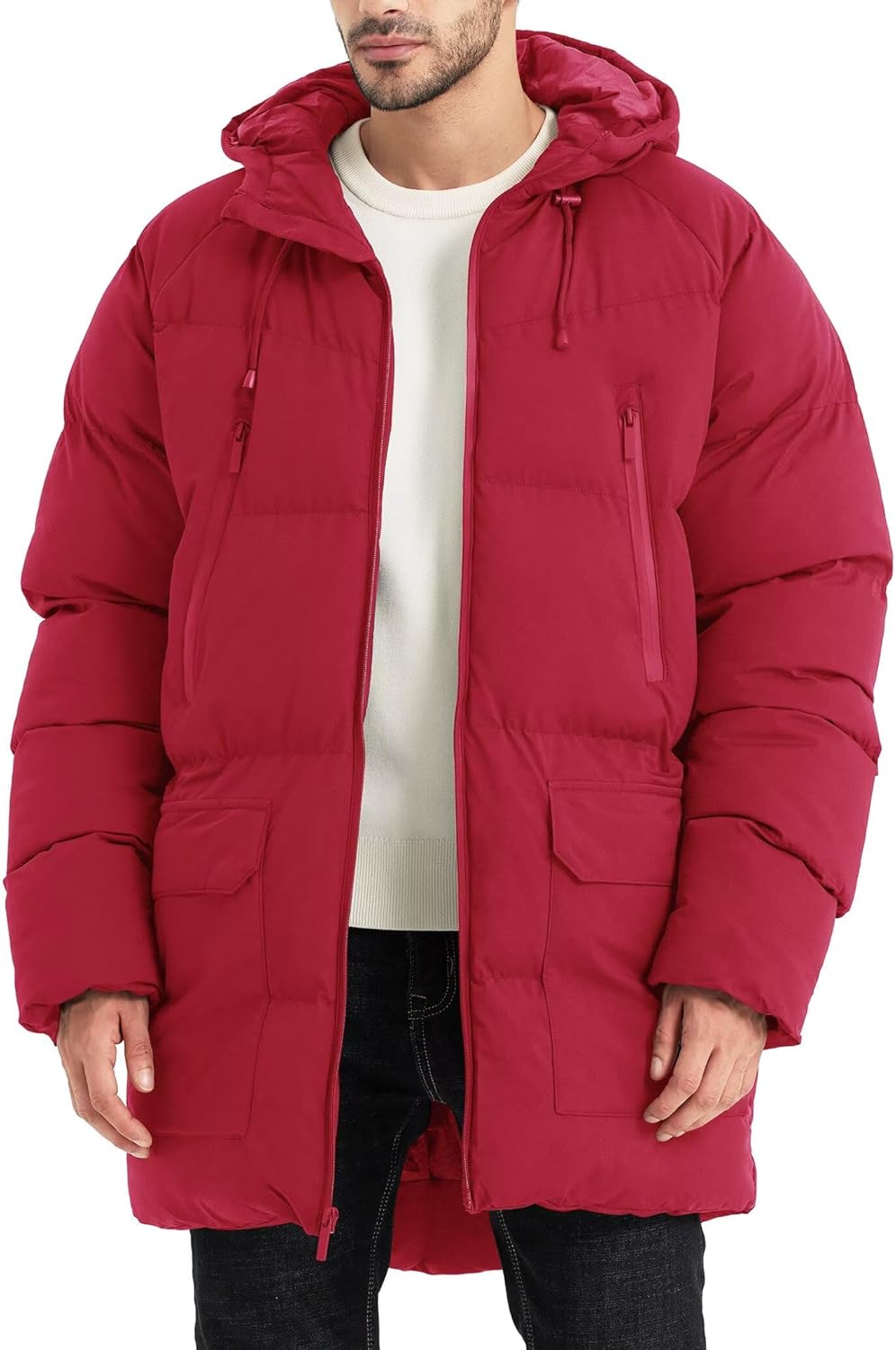 Men's Long Winter Coat Hooded Warm Quilted Jacket Water-resistant Cold Weather Parka