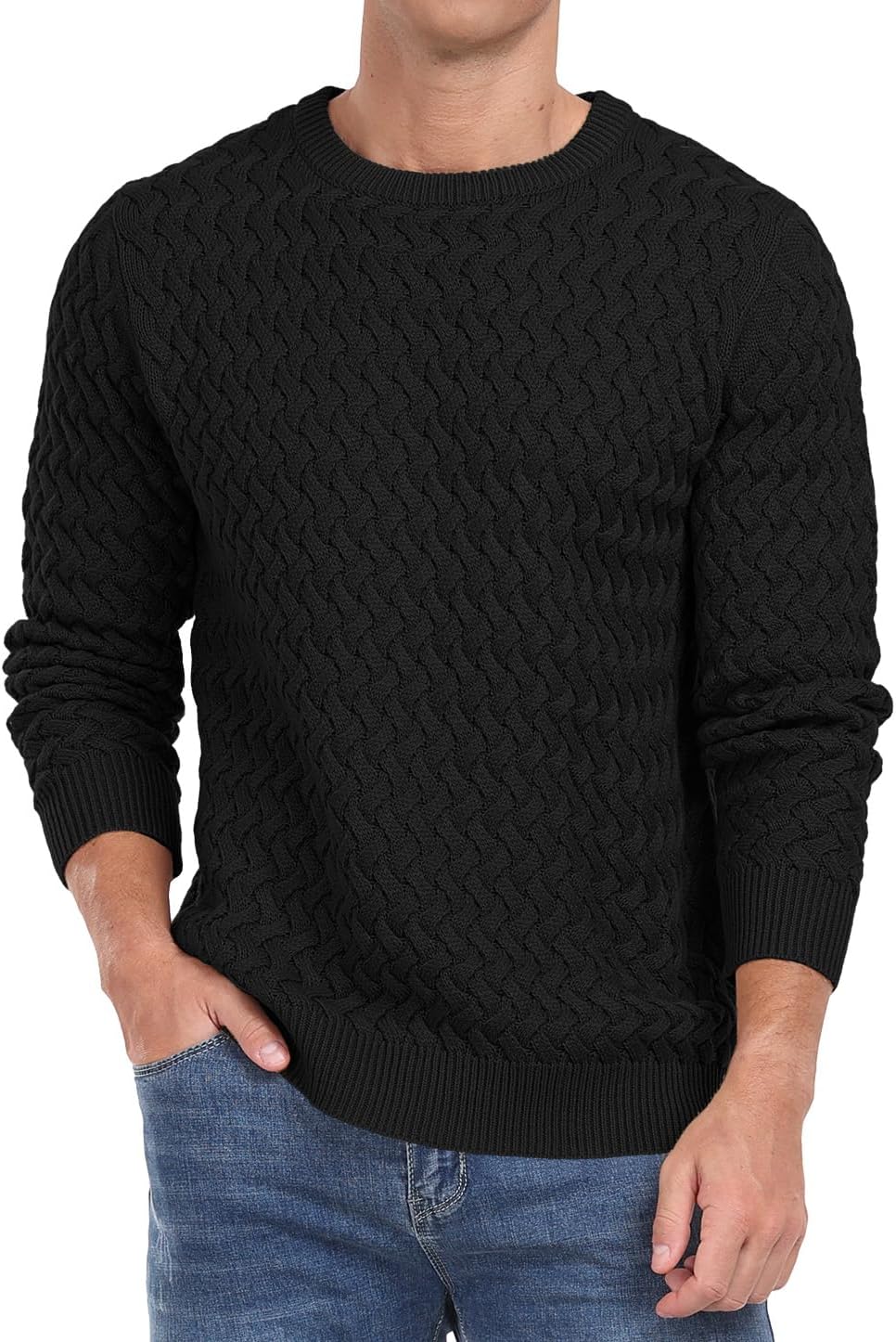 Men's Crewneck Cable Knit Sweaters Long Sleeve Casual Twist Patterned Pullover Sweater