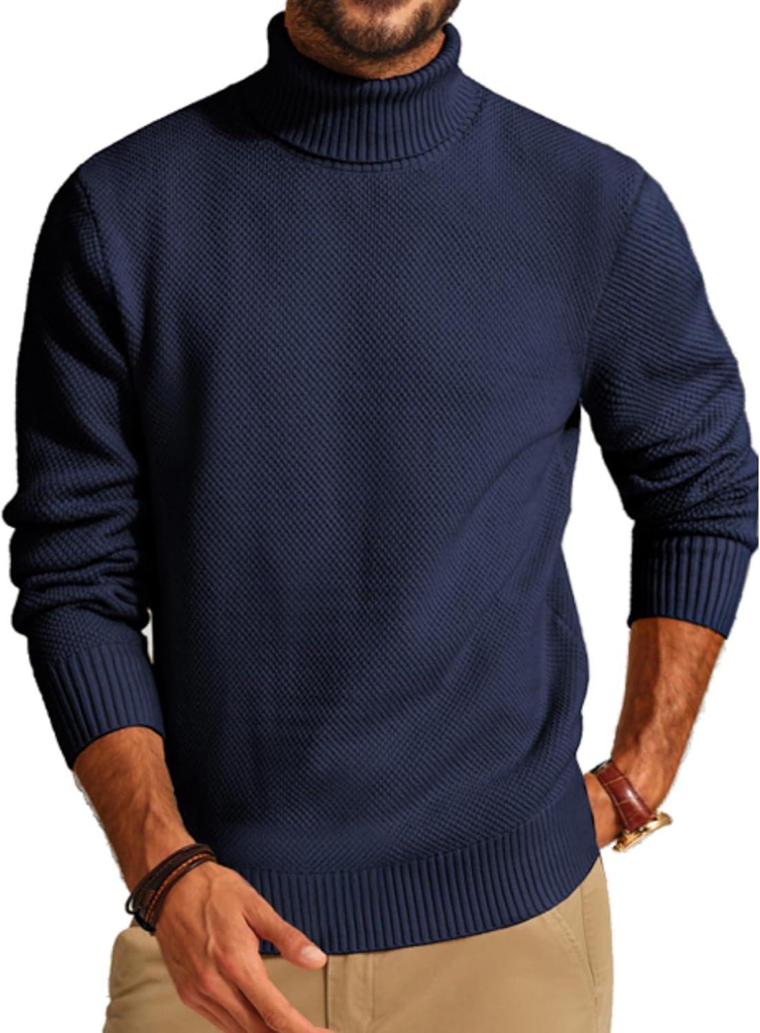 Men's Turtleneck Sweaters Knitted Casual Textured Pullover Sweater