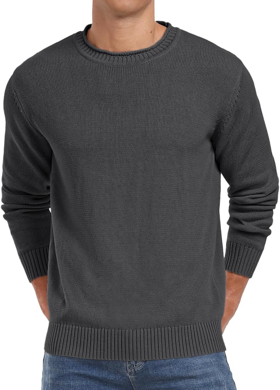 Men's Cotton Crewneck Pullover Sweater Lightweight Casual Knitted Sweaters
