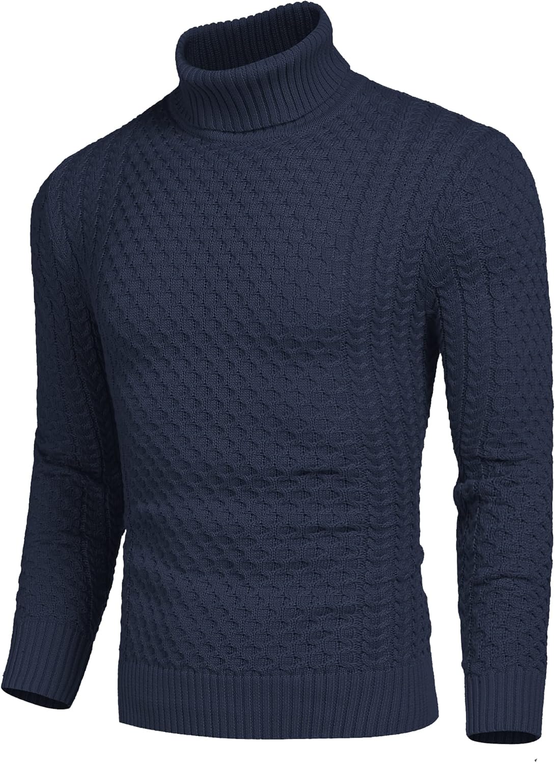 Men's Slim Fit Turtleneck Sweater Casual Knitted Twisted Pullover Solid Sweaters