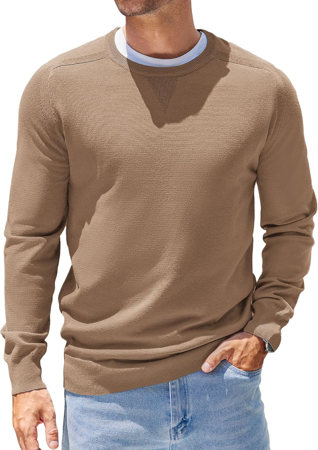 Mens Sweater Crewneck Pullover Long Sleeve Lightweight Sweater Plain Knit Silm Fit