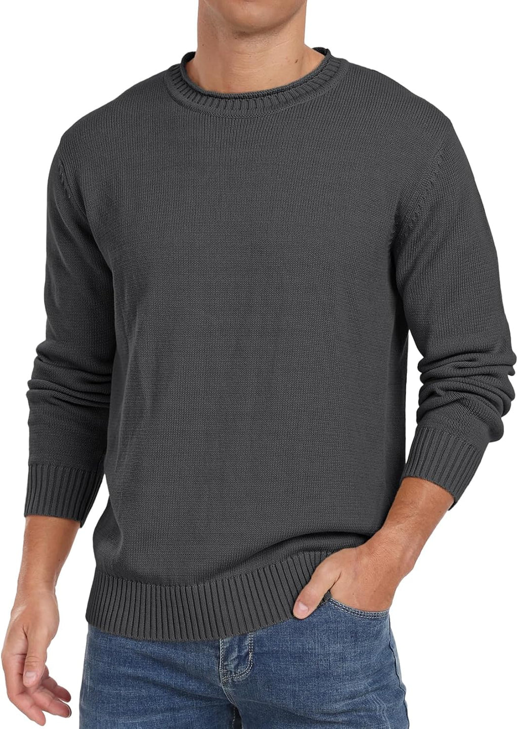Men's Cotton Crewneck Pullover Sweater Lightweight Casual Knitted Sweaters