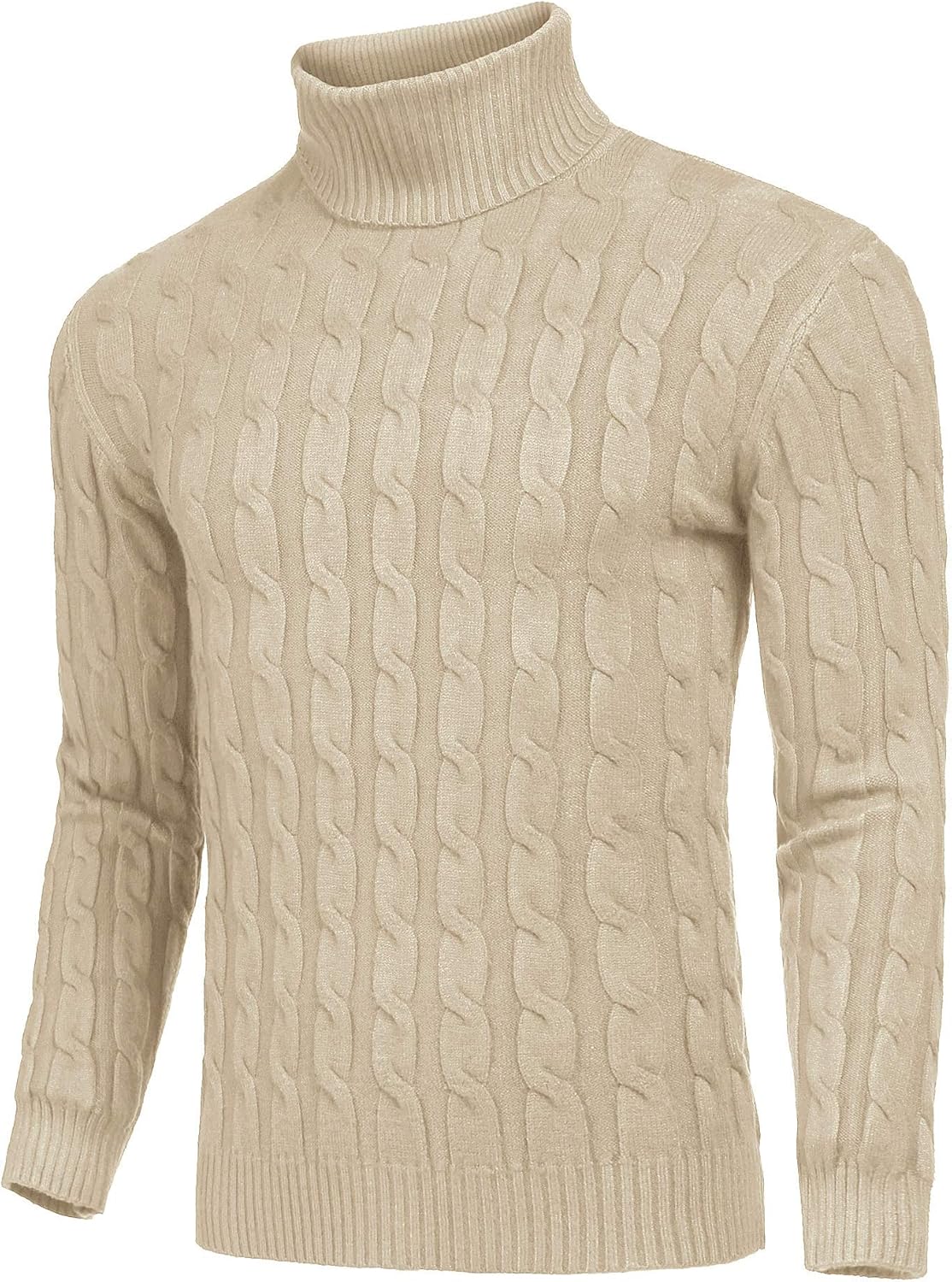 Men's Slim Fit Turtleneck Sweater Casual Twisted Knitted Pullover Sweaters