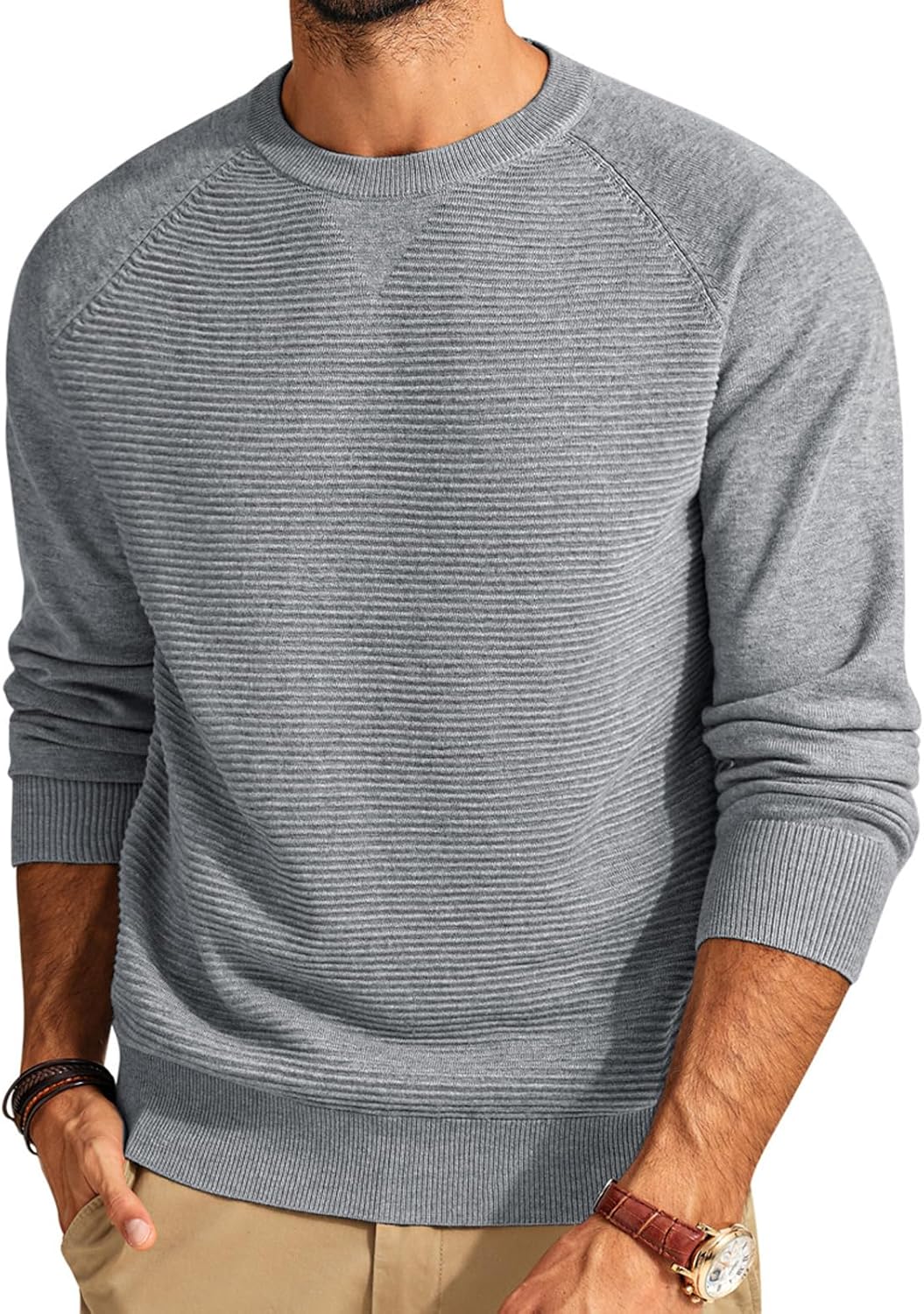Men's Crewneck Pullover Sweater Textured Knitted Sweaters Long Sleeve Knitted Jumper