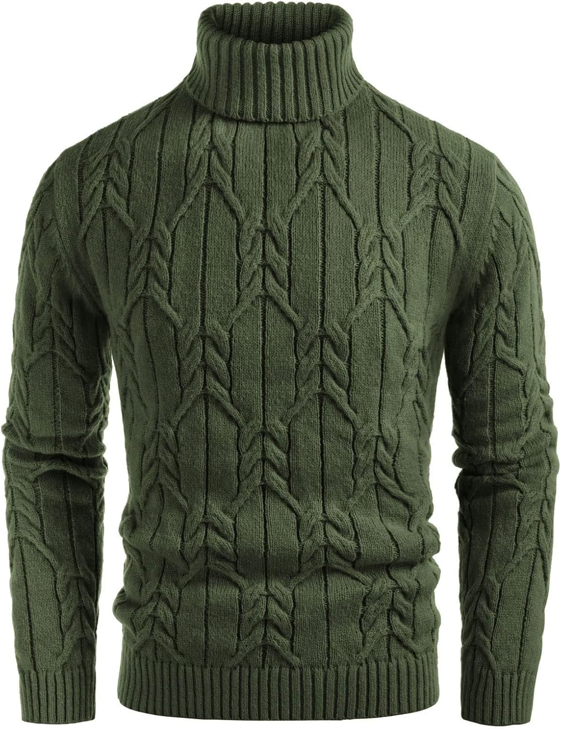 Men's Turtneck Pullover Sweaters Long Sleeve Solid Color Twisted Knit Sweater