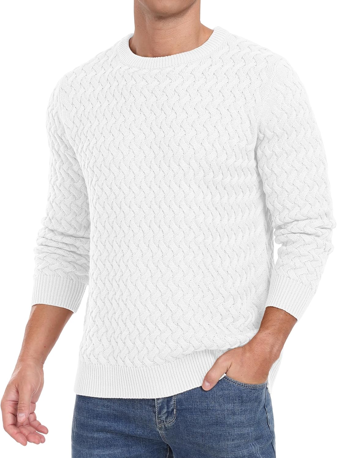 Men's Crewneck Cable Knit Sweaters Long Sleeve Casual Twist Patterned Pullover Sweater