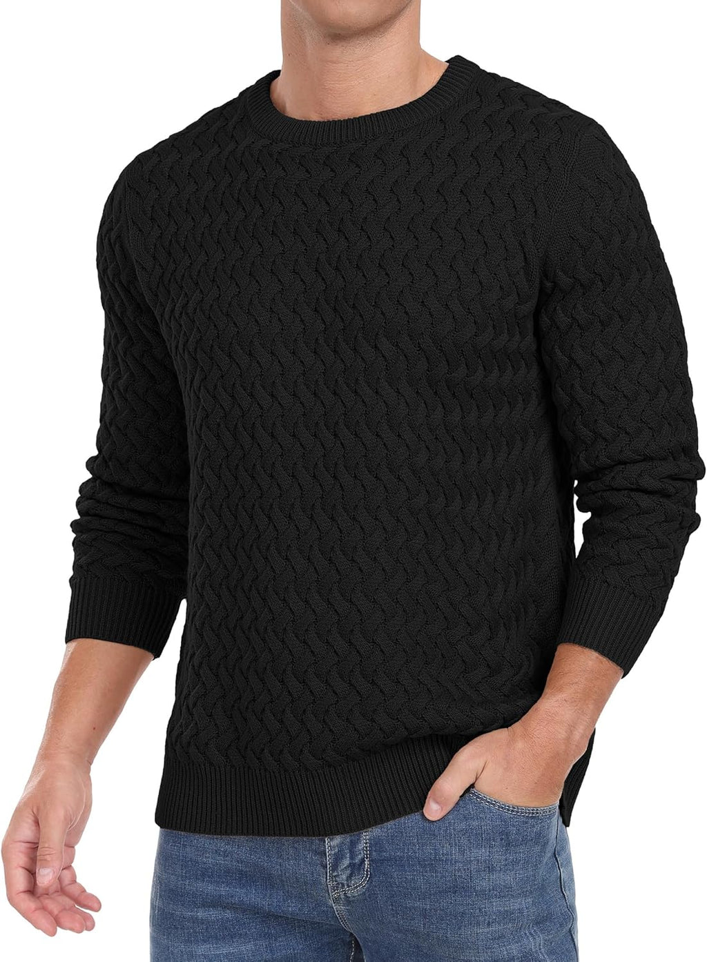 Men's Crewneck Cable Knit Sweaters Long Sleeve Casual Twist Patterned Pullover Sweater