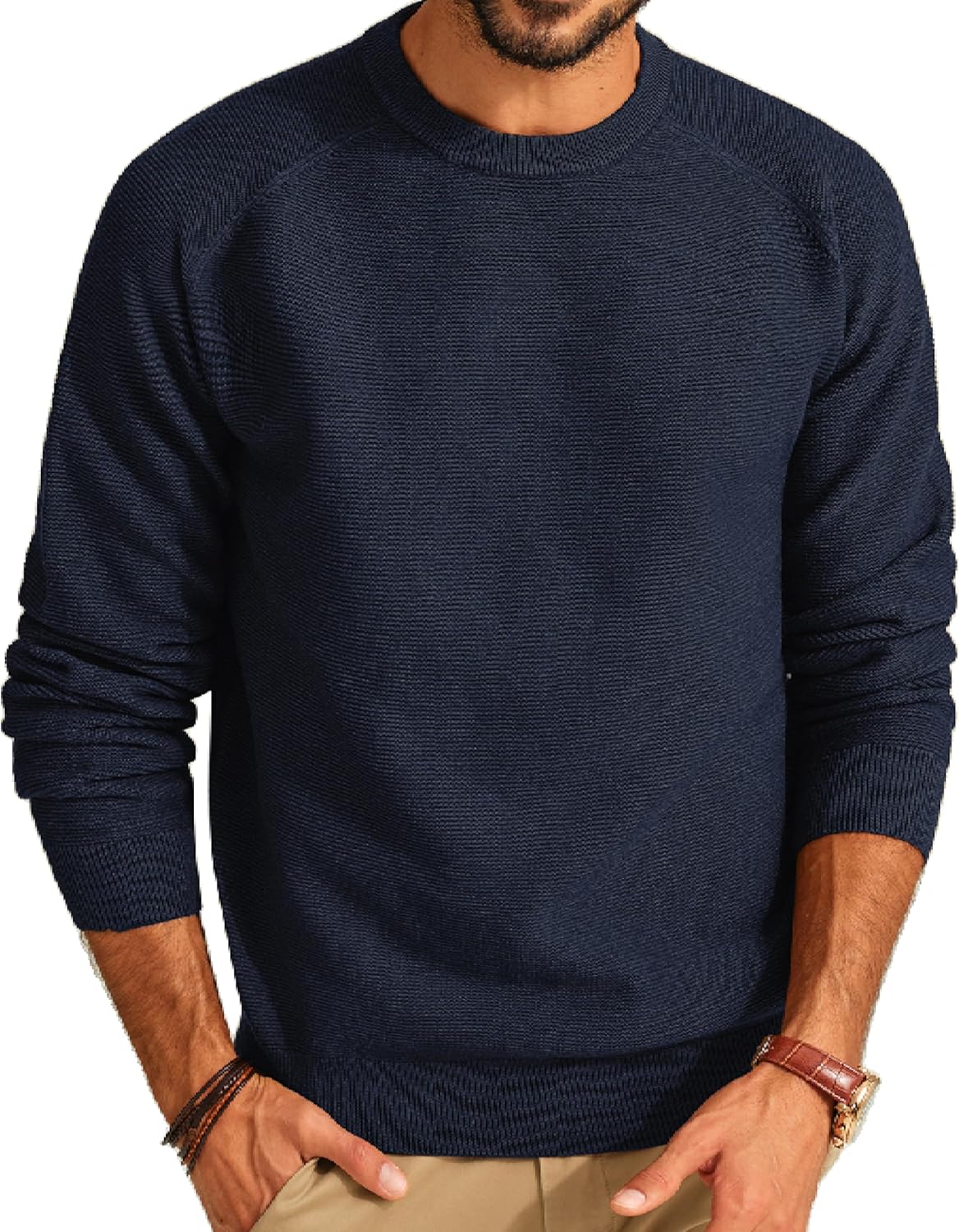 Men's Sweaters Crewneck Textured Knitted Raglan Sleeve Casual Pullover