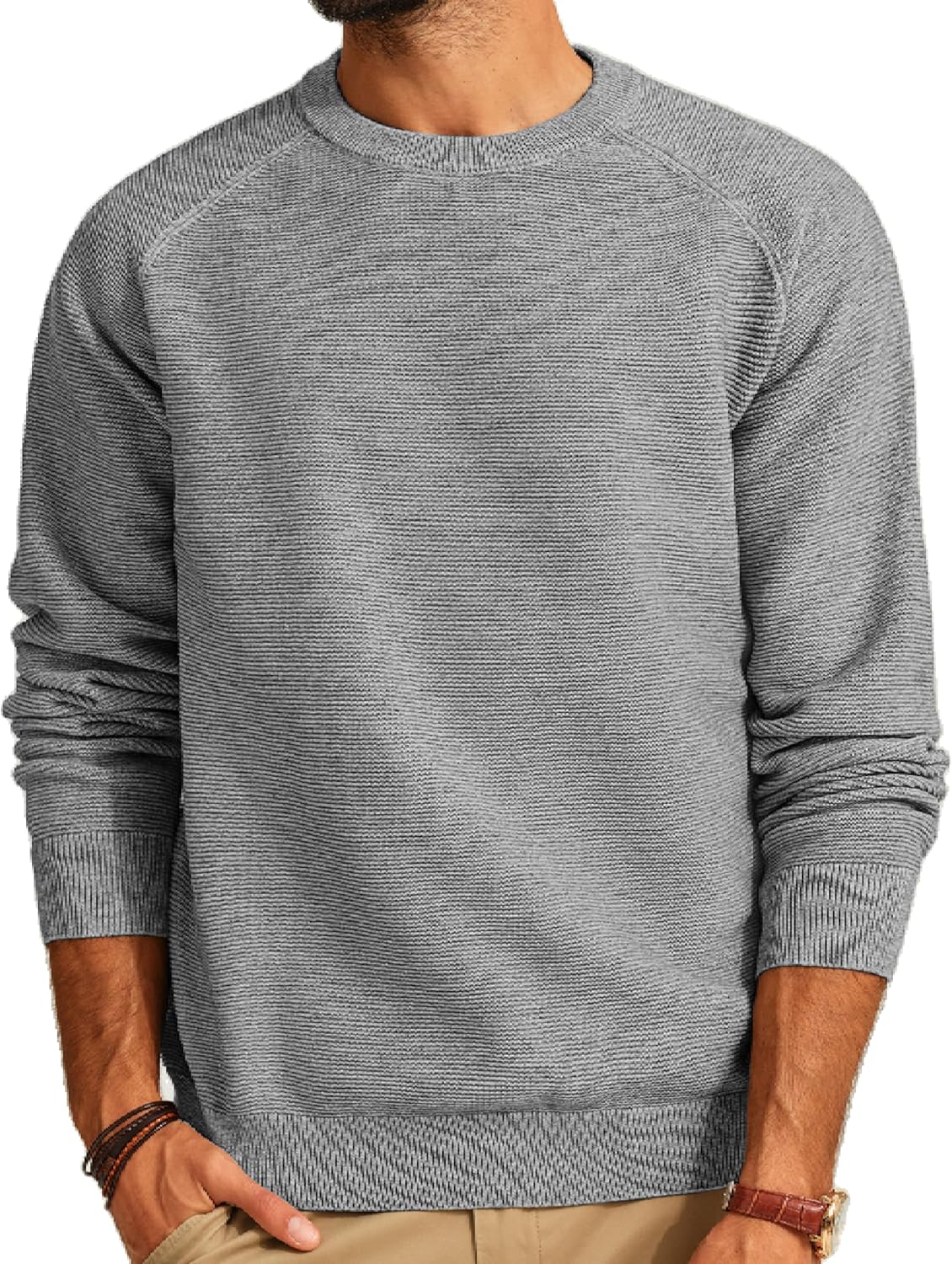Men's Sweaters Crewneck Textured Knitted Raglan Sleeve Casual Pullover