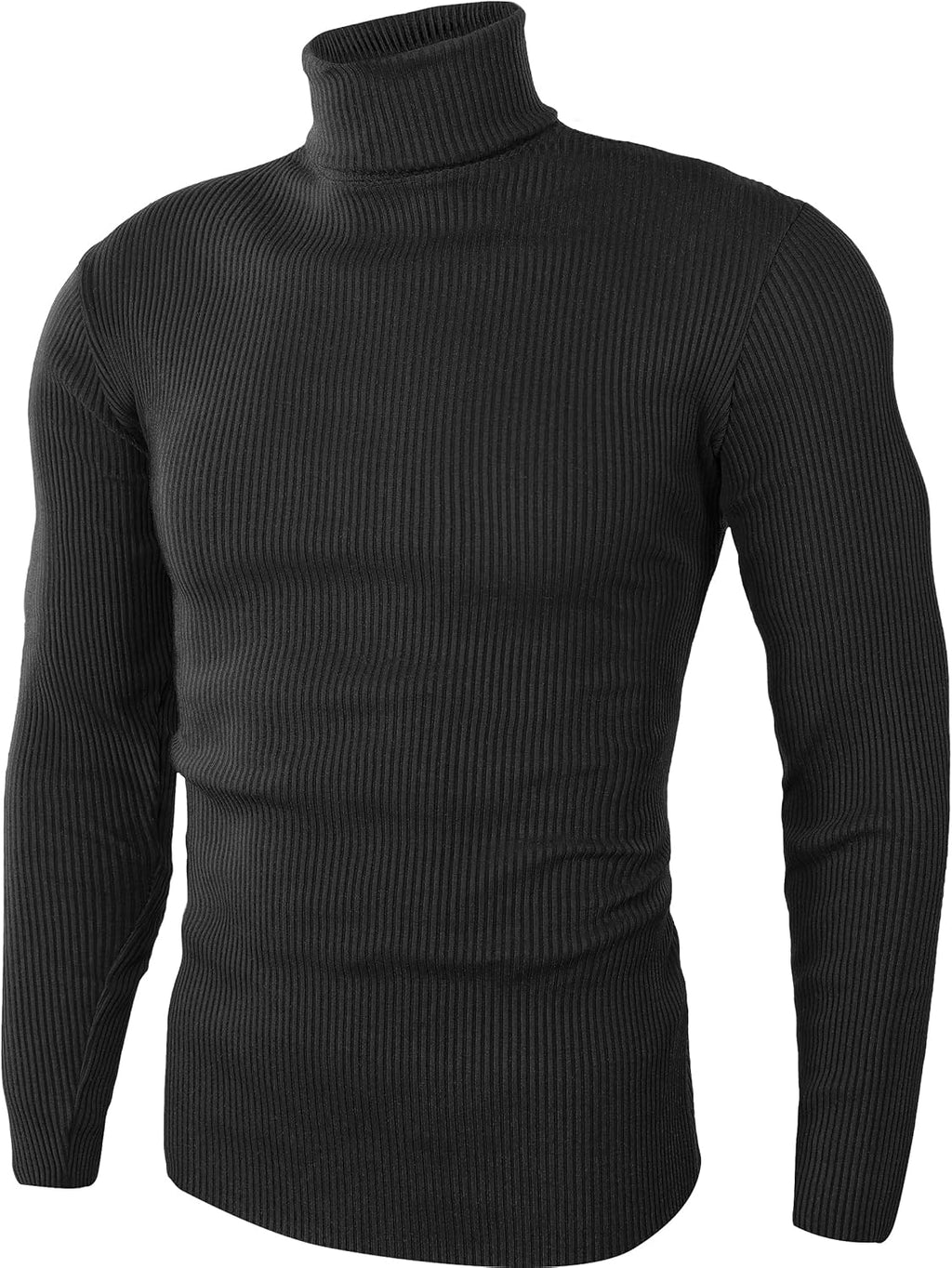 Men's Ribbed Turtleneck Slim Fit Pullover Casual Long Sleeves Basic Top