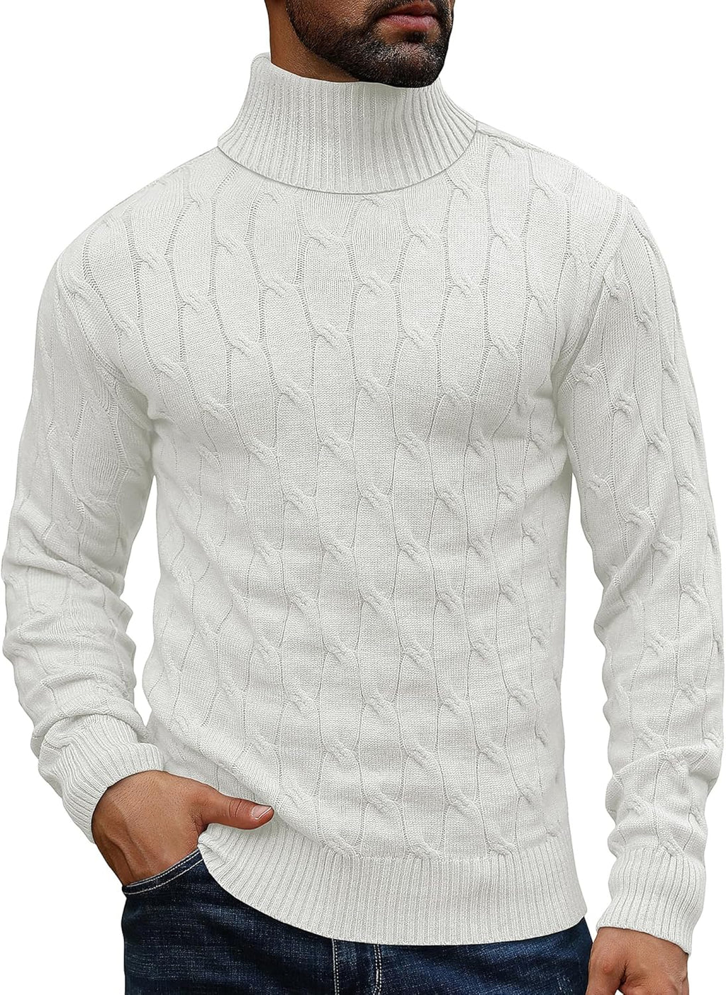 Men's Casual Turtleneck Sweaters Slim Fit Twisted Knitted Long Sleeve Thermal Pullover Sweater