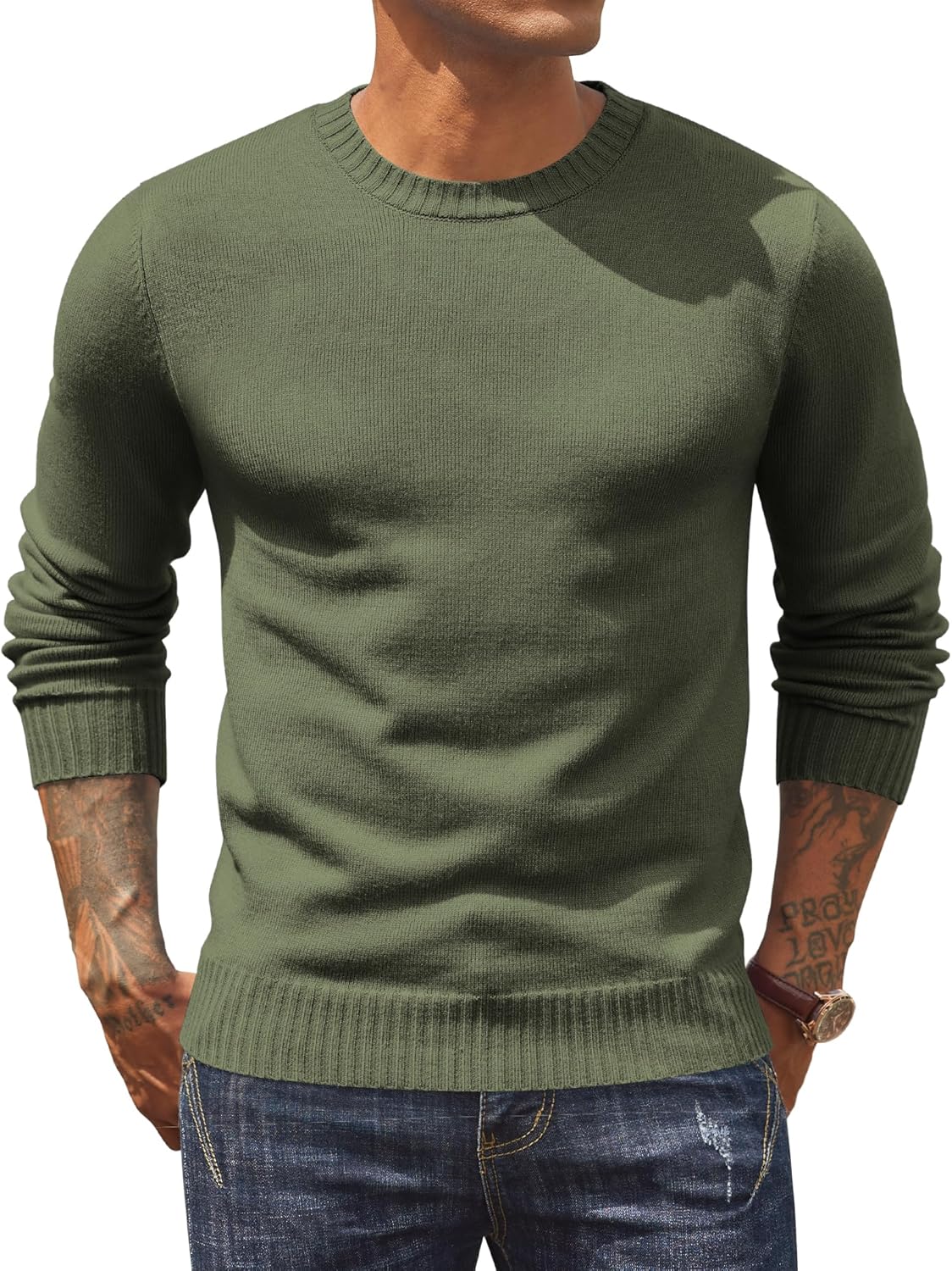 Mens Knit Dress Sweater Crewneck Long Sleeves Slim Fit Sweaters Business Casual Ribbing Pullover Tops